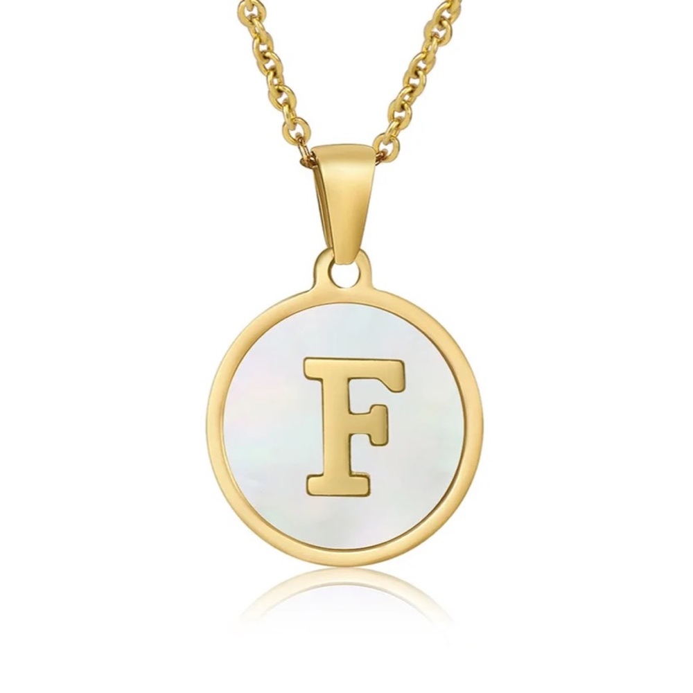 Letter “I” Initial Pendant 18k Gold Plated Real Mother Pearl A, B, C, D, View 2